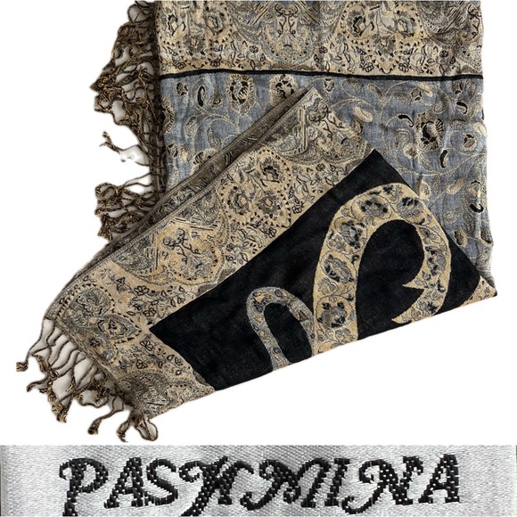 Metallic Pashmina Scarf / Shawl / Wrap | Gold / Bronze / Black | 28"W x 64”L - Picture 1 of 16